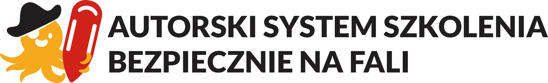 Autorski system szkolenia Bezpiecznie na Fali – logo programu z pirackim ośmiornicą i deską ratowniczą